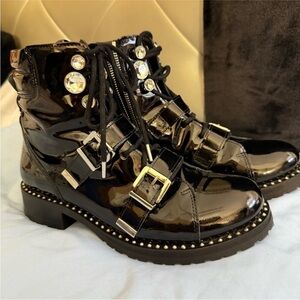 Sophia Webster Black Patent Ankle Boots size 8. Punk chic rocker girl funky